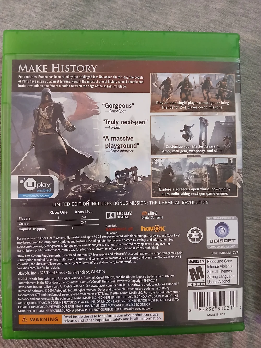 Assassin's Creed Unity Limited Edition - Xbox One (Green Case)